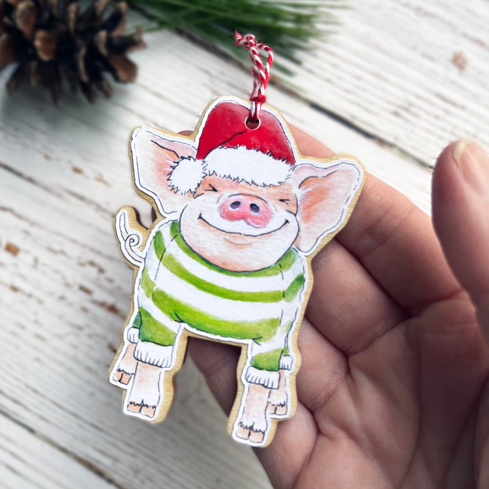 Holiday Wooden Ornament - Pig