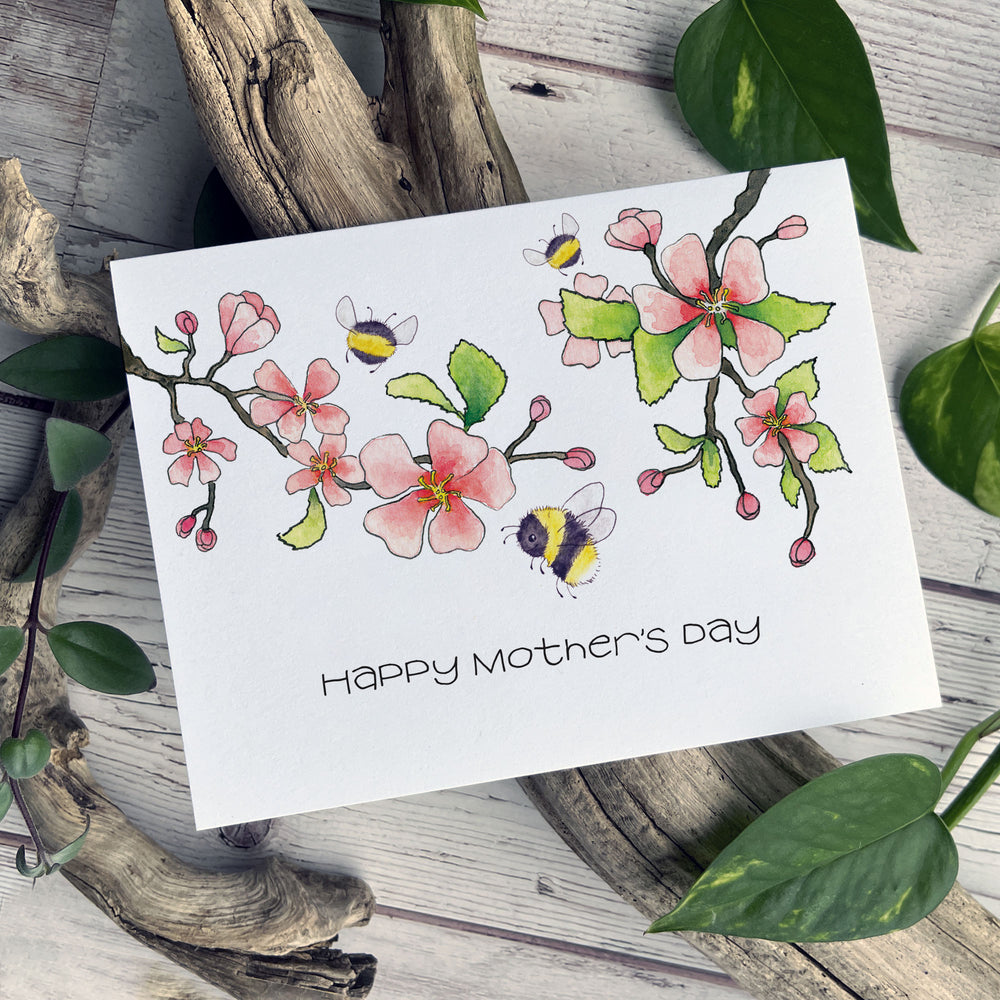 Greeting Card - Happy Mother's Day - Bees and Apple Blossoms