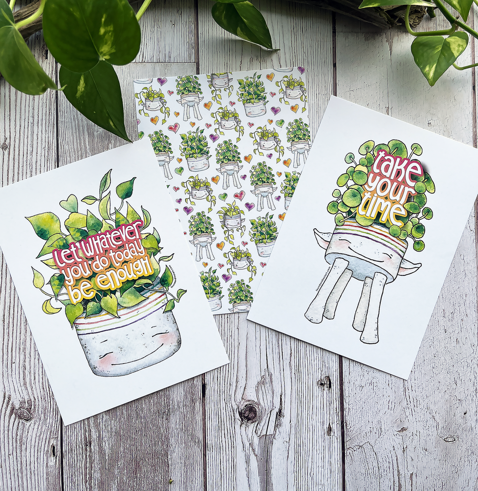 Happy Planter Pattern Postcard - You Are Awesome Collection