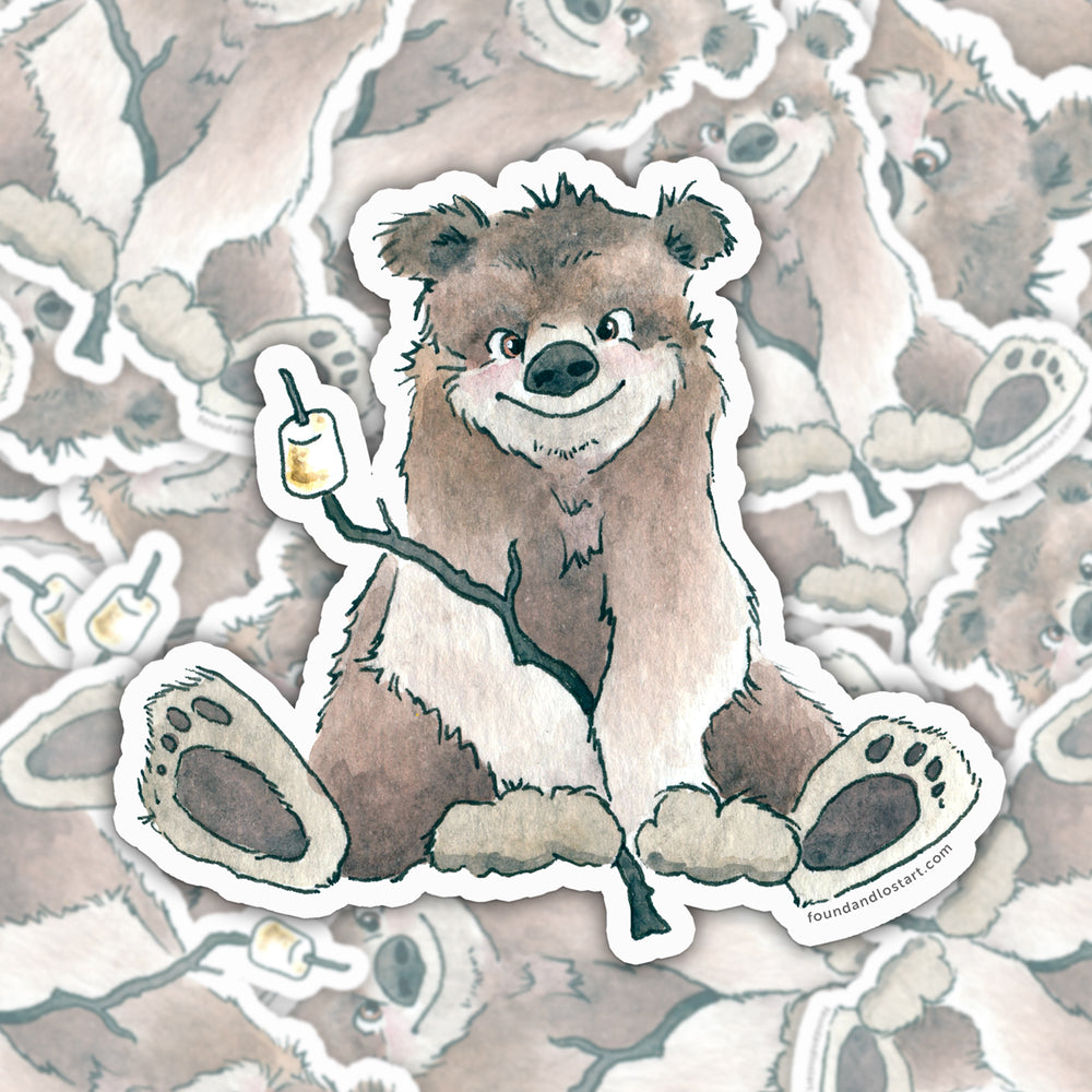 Vinyl Sticker - Bear Roasting Marshmallow