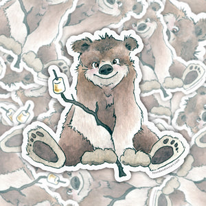 Vinyl Sticker - Bear Roasting Marshmallow