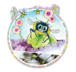 holographic vinyl sticker - Bees and Blossoms