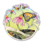 holographic vinyl sticker - Monarch Butterflies and Flowers
