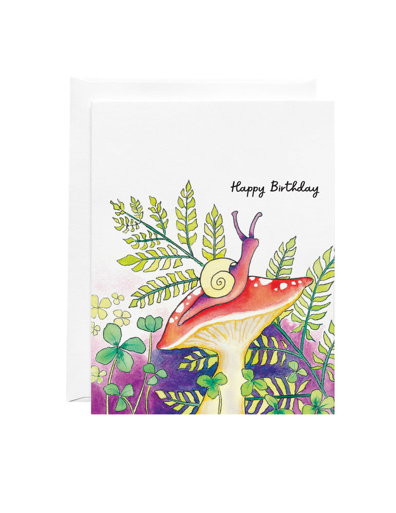 Greeting Card - Snail and Mushroom in nature - Happy Birthday