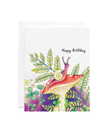 Greeting Card - Snail and Mushroom in nature - Happy Birthday