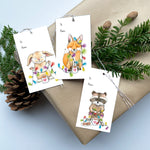 Assorted Holiday Gift Tags - 15 pack - rabbit, fox, raccoon
