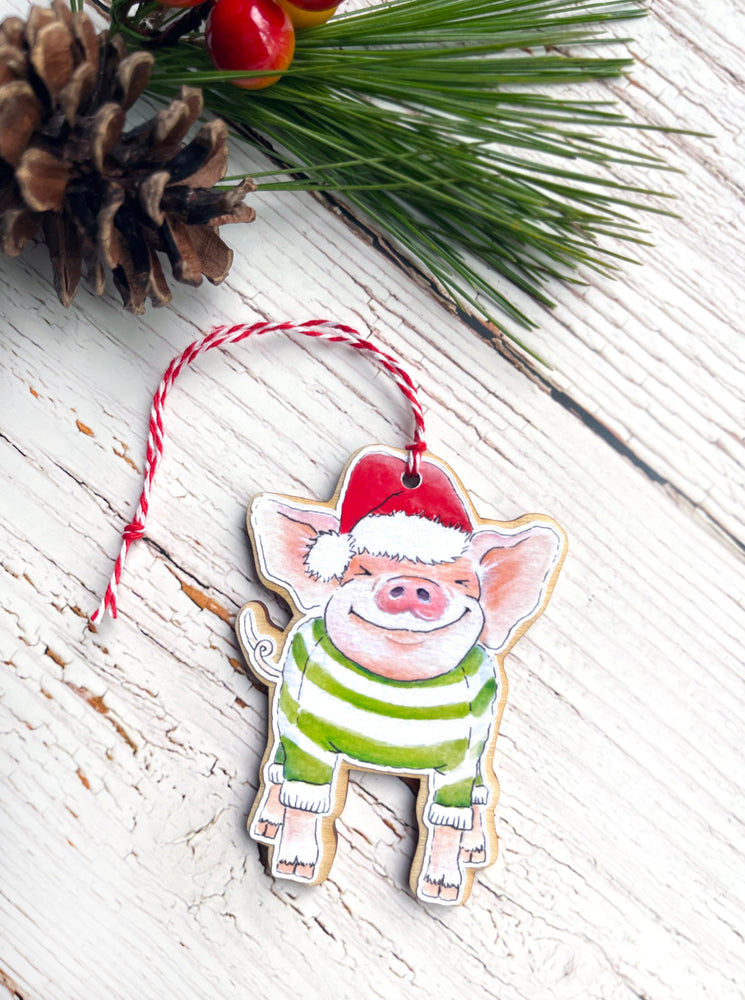 Holiday Wooden Ornament - Pig