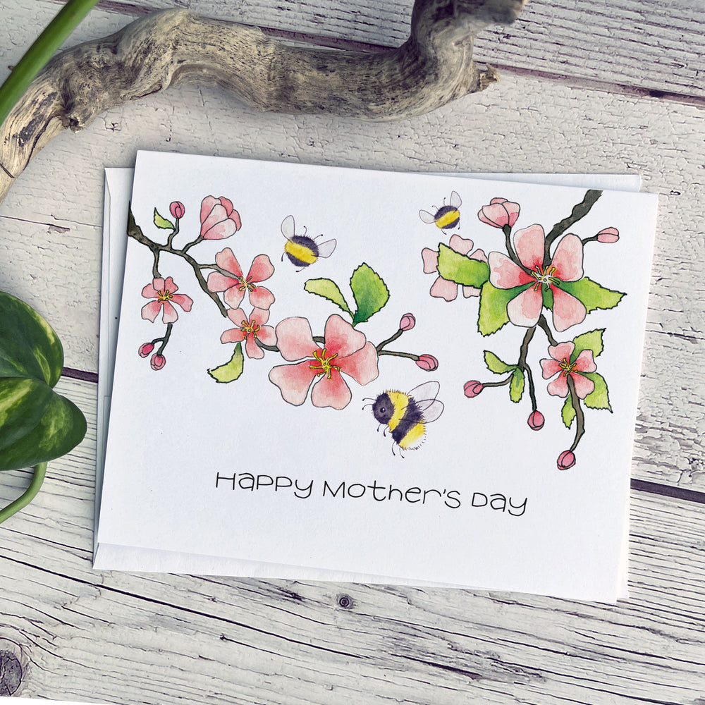 
                
                    Load image into Gallery viewer, Greeting Card - Happy Mother&amp;#39;s Day - Bees and Apple Blossoms
                
            