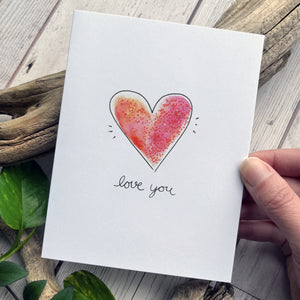 Greeting Card - Love You - Glitter Heart