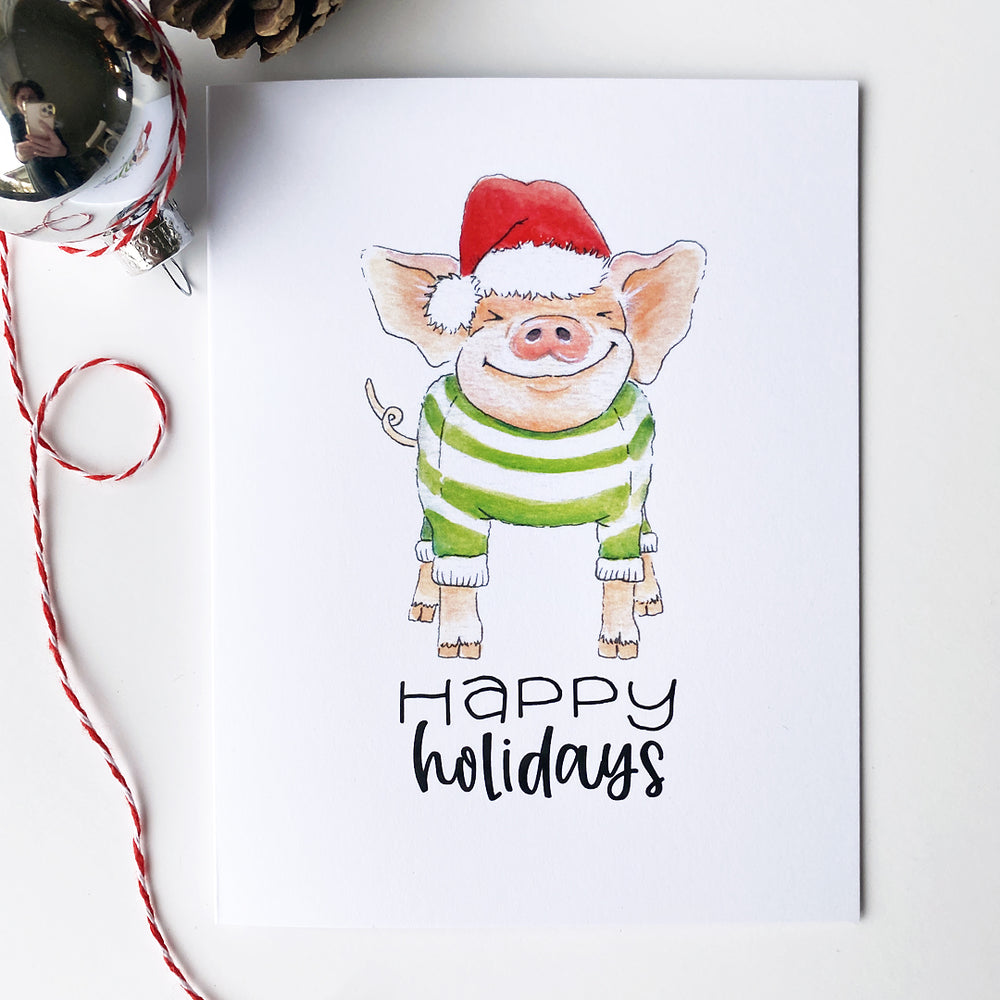 Pig Happy Holiday Card