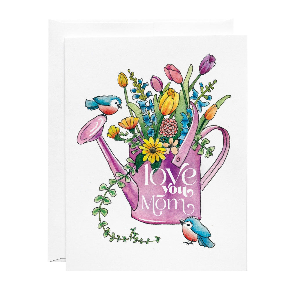 Greeting Card - Love You Mom - Flowers and Watering Can
