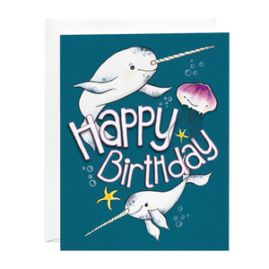 Greeting Card - Happy Birthday - Narwhal and Jellyfish