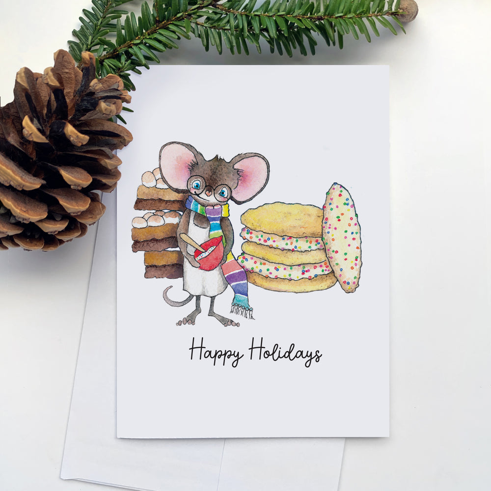 Holiday Greeting Card - Cute Baking Mouse