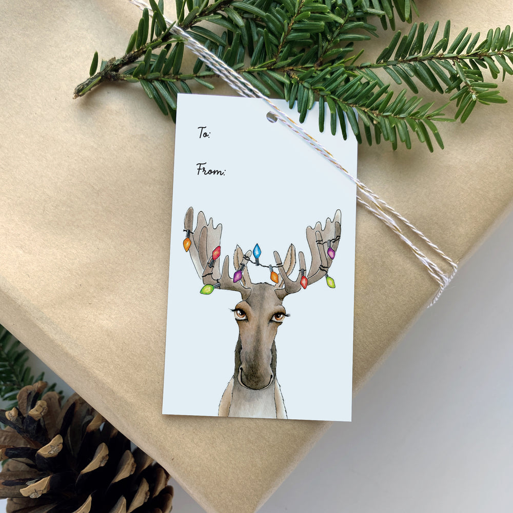 Holiday Gift Tags - 15 pack - Moose with holiday lights