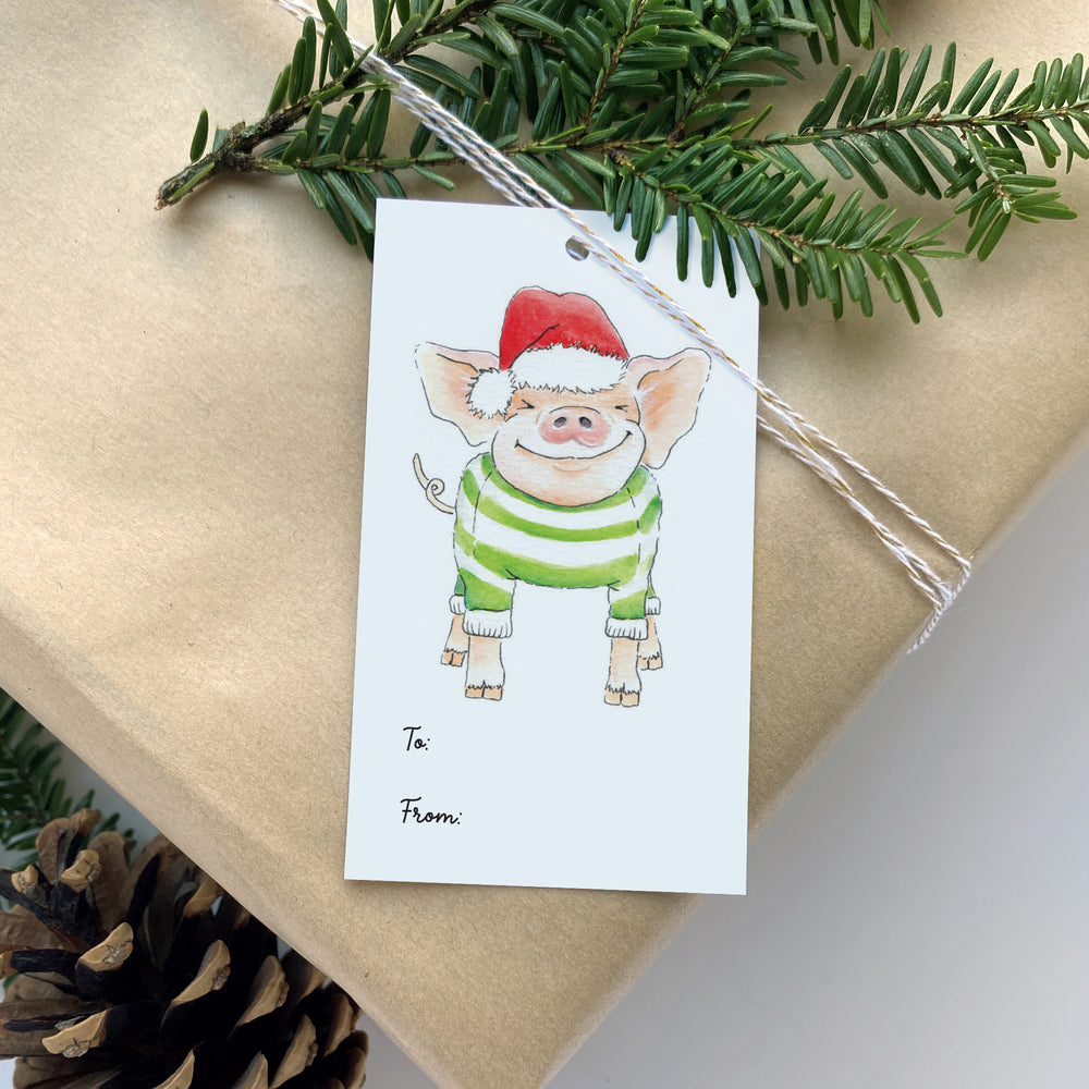 
                
                    Load image into Gallery viewer, Holiday Gift Tags - 15 pack - Pig with Holiday Sweater
                
            