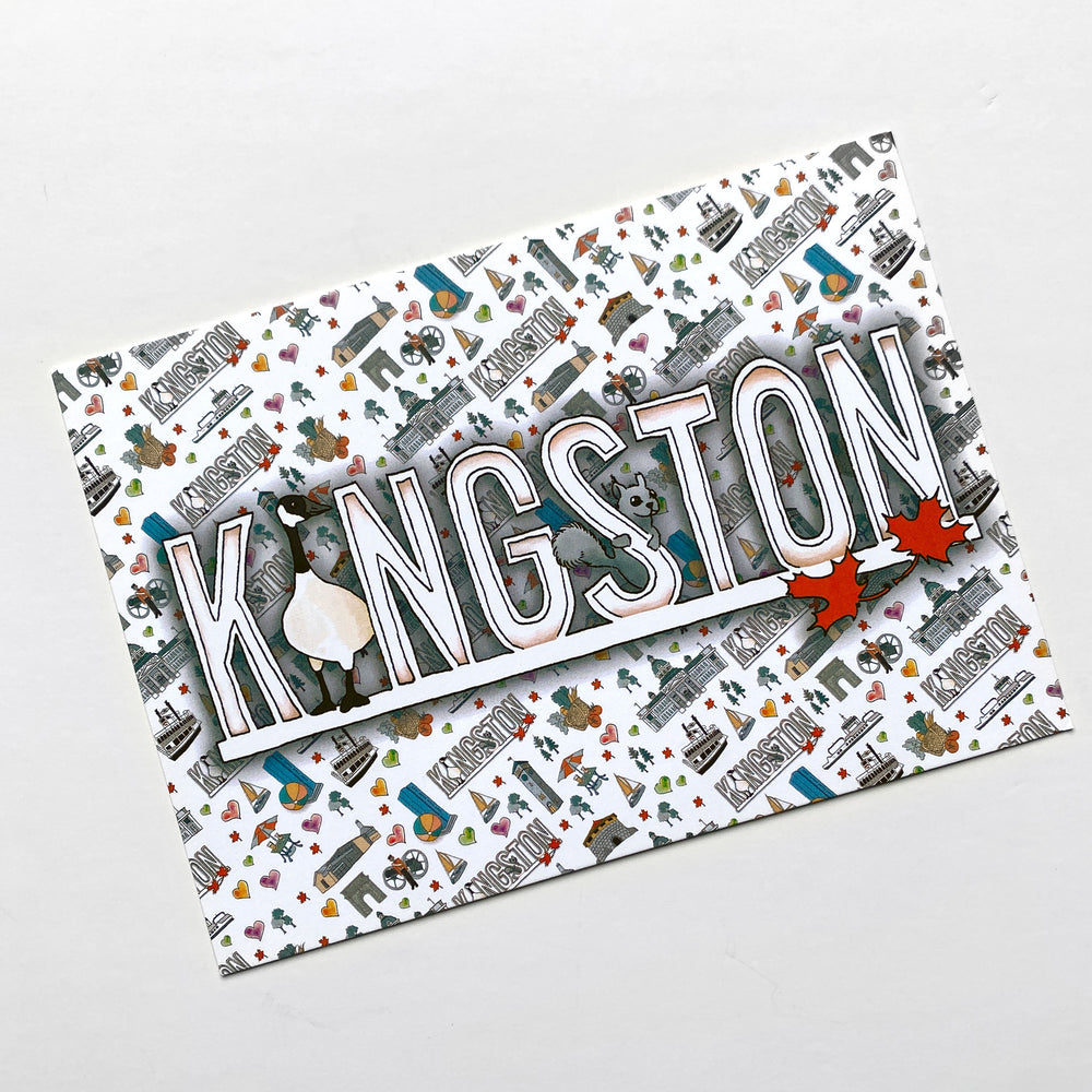 Kingston postcard - illustrated icons pattern