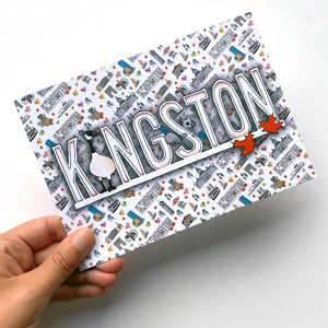 Kingston postcard - illustrated icons pattern