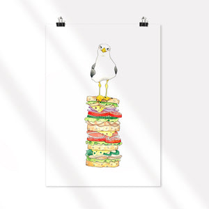 12x16 Art Print - Seagull and Sandwich